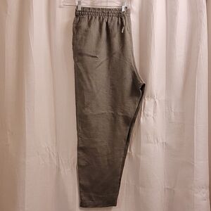 H&M Women Pullon Linen Pants Size 2XL Drawstring Grey Tapered Leg Pockets